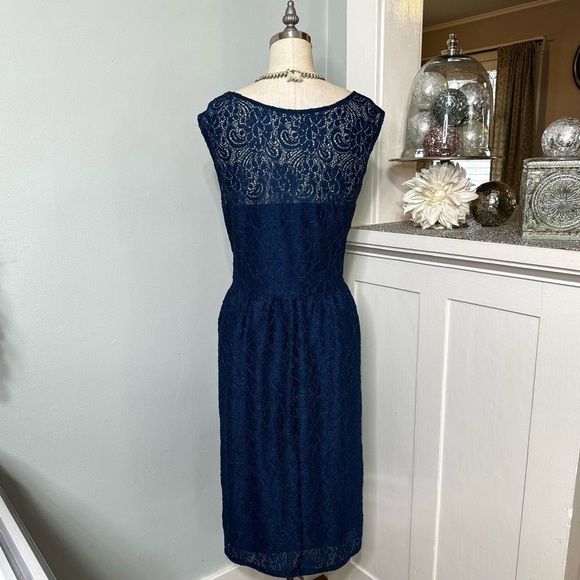Lane Bryant Teal Blue Lace Overlay Midi A-Line Dress Size 26 - Picture 5 of 13